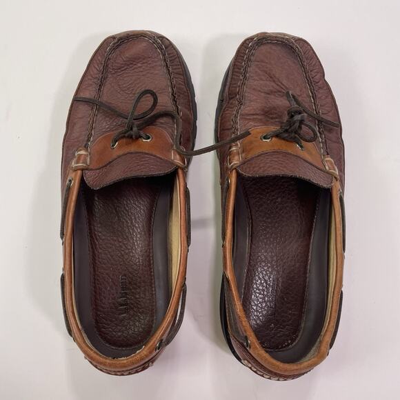 LL Bean Allagash Bison Leather Mens Shoe Sz 11 Brown Hand Sewn Loafers Moc Toe main image 3